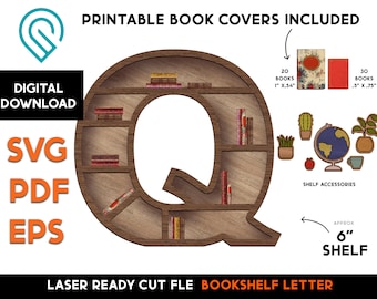Letter Q Bookshelf SVG: Miniature Dollhouse Bookcase, Laser Cut File (Digital Download)