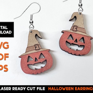 Pumpkin Witch Hat Earring Set - Laser Cut SVG File - Glowforge Ready - Farmhouse Style