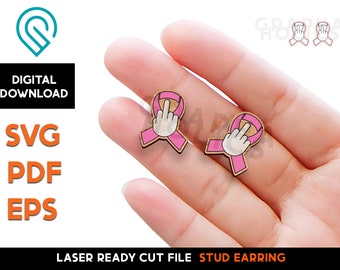 Cancer Ribbon - Middle Finger Stud Earring - Laser Cut SVG File - Glowforge Ready - Jewelry Template