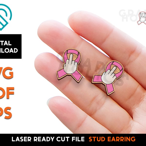 Cancer Ribbon - Middle Finger Stud Earring - Laser Cut SVG File - Glowforge Ready - Jewelry Template