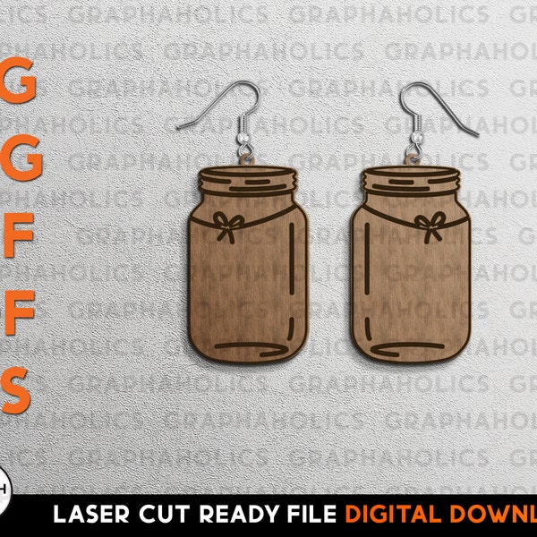 Mason Jar Hanging Earring Set - Laser Cut SVG File - Glowforge Ready - Jewelry Template