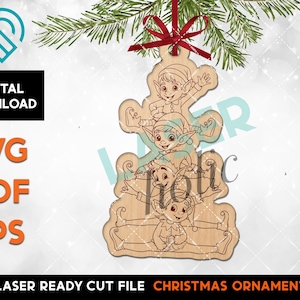 Elf Family Christmas Ornament SVG lasergesneden bestand (digitale download)
