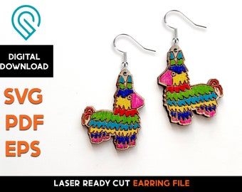 Fiesta Piñata Donkey - Cinco De Mayo Earrings  - Laser Cut SVG File - Glowforge  Jewelry Template  DIGITAL DOWNLOAD - Mexico, May 5th