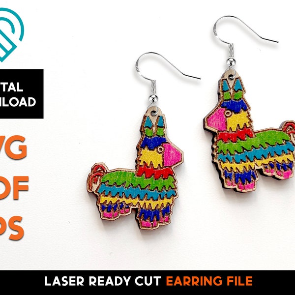 Fiesta Piñata Donkey - Cinco De Mayo Earrings  - Laser Cut SVG File - Glowforge  Jewelry Template  DIGITAL DOWNLOAD - Mexico, May 5th