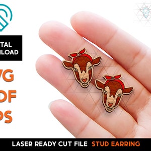 Chèvre - Farmhouse Retro Bandana Stud Earring - Laser Cut SVG File - Glowforge Ready - Modèle de bijoux