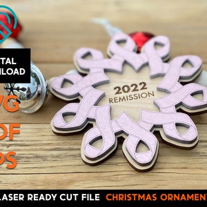 Cancer Ribbon Butterfly Christmas Ornament Laser SVG Cut File – Glowforge Ready – Hope, Faith, Remission, Survivor