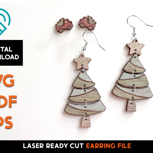 Christmas Tree Truck Earrings - Laser Cut SVG File - Glowforge Ready - Jewelry Template - Winter Holiday, Sweater Weather