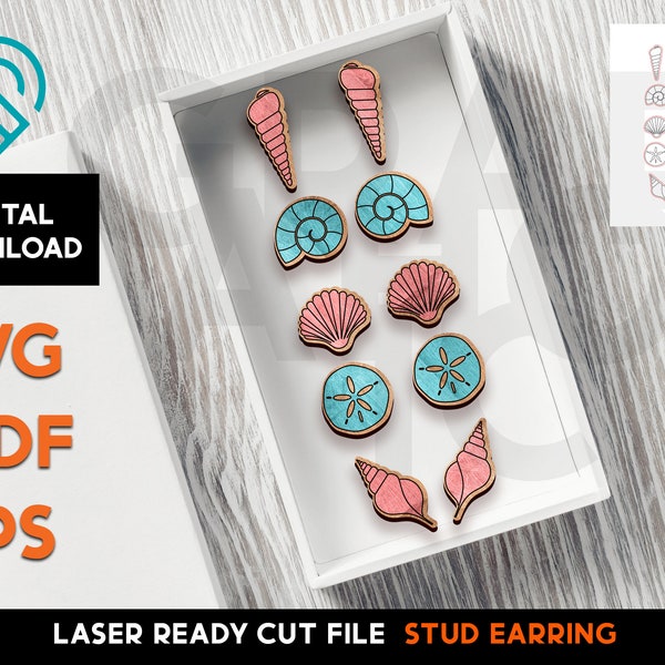 Sea shell stud Earring Set - Laser Cut SVG File - Glowforge Ready - Jewelry Template - shells