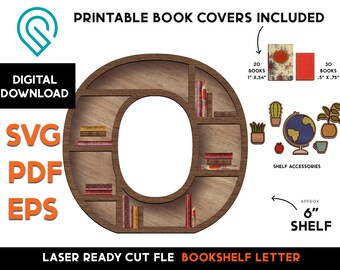Initial 'O' Bookshelf DIY: Wood Laser Cut File, Dollhouse Decor (Digital Download)