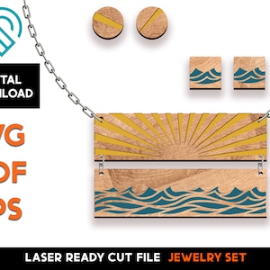 Sun and Waves - Jewelry Set- Laser Cut SVG File - Glowforge Ready - Necklace and Earring Set