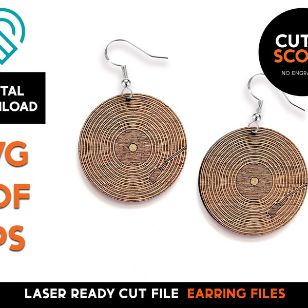 Record Earrings - Laser Cut SVG File - Glowforge Ready - Jewelry Template - DIGITAL DOWNLOAD - Music, Retro, Cut & Score