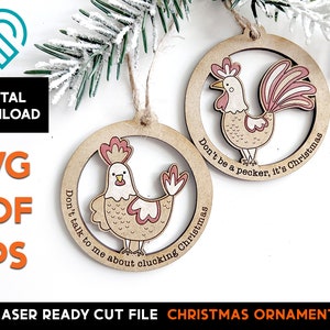 Chicken Farm Clucking Christmas Farmhouse Ornament 3 - Laser SVG Cut File – Glowforge Ready – Crazy Chicken Lady, hen