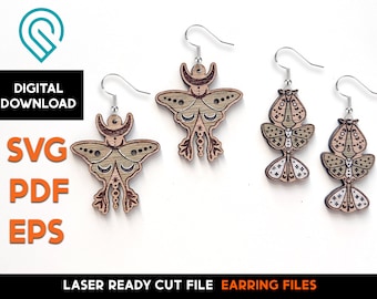 Boho Motten Ohrring SVG Schnittdatei: Laser bereit (Digital Download)