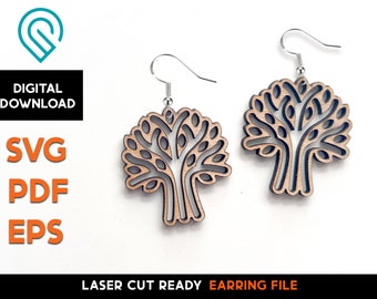 Tree Cutout Earrings - Laser Cut SVG File - Glowforge Ready - Jewelry Template - Family Tree, Nature, Organic. Geometric