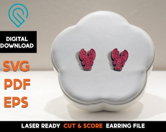 Lobster -  Stud Earring - Laser Cut SVG File - Glowforge Ready and Tested - Cut and Score - Jewelry Template