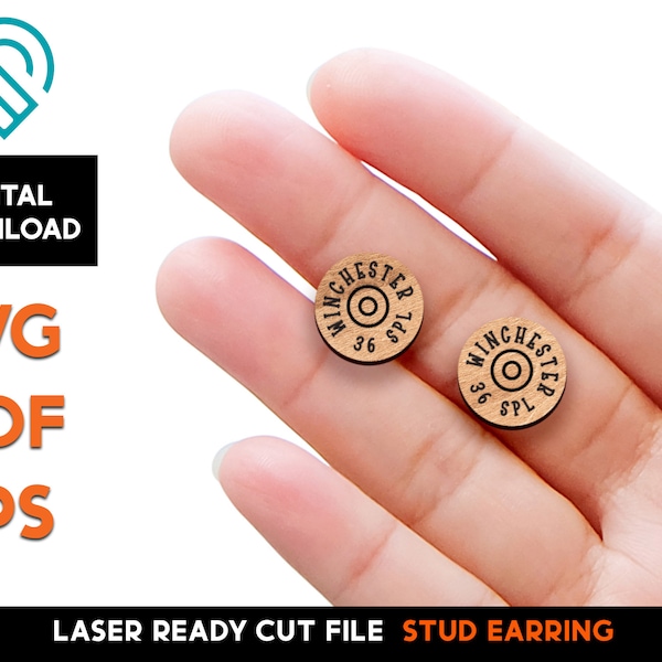 Bullet Stud Set - 36 and 38 Included - Laser Cut SVG File - Glowforge Ready - Jewelry Template - 2nd Amendment, Guns, Shell, cartilage