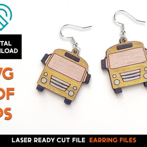 School Bus Earrings - Laser Cut Digital SVG File - Glowforge Ready - Jewelry Template -  Cut & Score only - Back to school,  Bus Driver