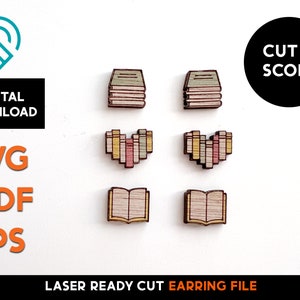 Books Stud Earring Set - Laser Cut SVG File - Glowforge Ready - Jewelry Template - Back to school, Teacher,  Story, reading