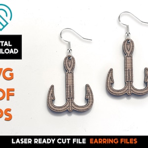 Fishing Hook Earrings: Laser Cut Wood SVG Template (Digital Download)