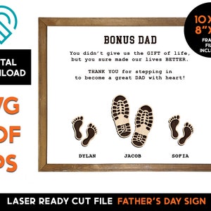 Bonus Dad Family Sign - Footprints - Wood Laser SVG Cut File – Glowforge Ready- DIGITAL DOWNLOAD - Step Father