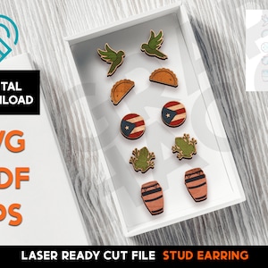 Puerto Rico Stud Earring Set - Laser Cut SVG File - Glowforge Ready - Jewelry Template - coqui