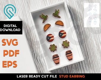 Puerto Rico Stud Earring Set - Laser Cut SVG File - Glowforge Ready - Jewelry Template - coqui