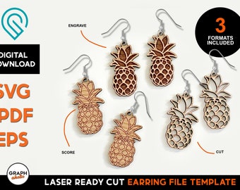 Pineapple Earring Set - Laser Cut SVG File - Glowforge Ready - Jewelry Template - DIGITAL DOWNLOAD - Summer