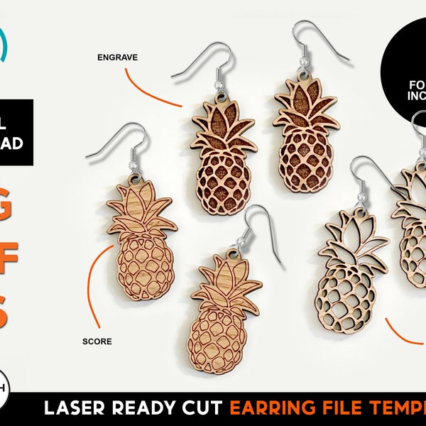 Pineapple Earring Set - Laser Cut SVG File - Glowforge Ready - Jewelry Template - DIGITAL DOWNLOAD - Summer