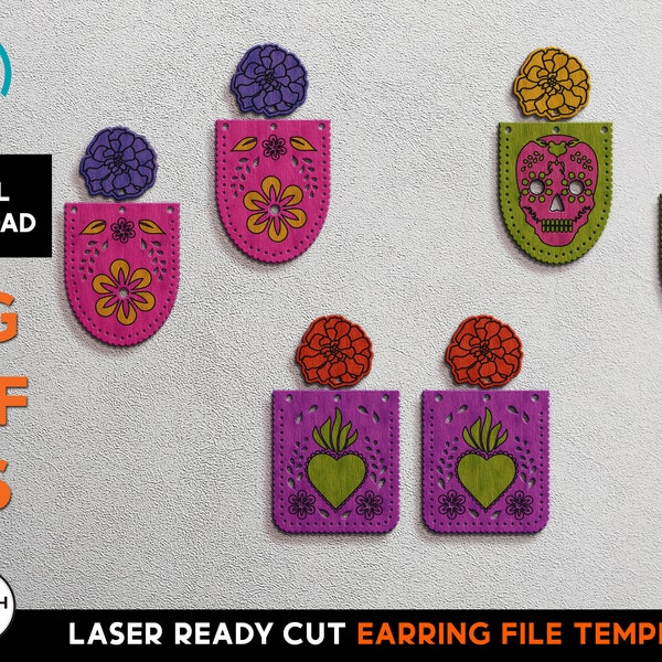 Fiesta Cinco De Mayo Earrings - Laser Cut SVG File - Glowforge  - Jewelry Template - DIGITAL DOWNLOAD - Mexico, Piñata, Dia de los muertos