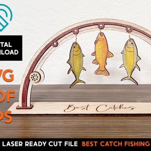 Father&#39;s Day Fishing - Best Catches - Laser Ready SVG Cut File Template - Personalize fishes - Elegant Gift