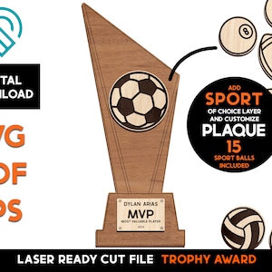 Sport Trophy Award - Laser SVG Cut File – Glowforge Ready – Name Plate - Customize Text - DIGITAL DOWNLOAD - Coach