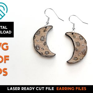Moon Hanging and Stud Earring Set - Laser Cut SVG File - Glowforge Ready - Jewelry Template - Cut and Score - Space, Halloween, Cartoon