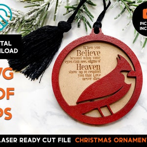 Cardinal - Memorial Sympathy Christmas Ornament - Laser Ready SVG Cut File Template