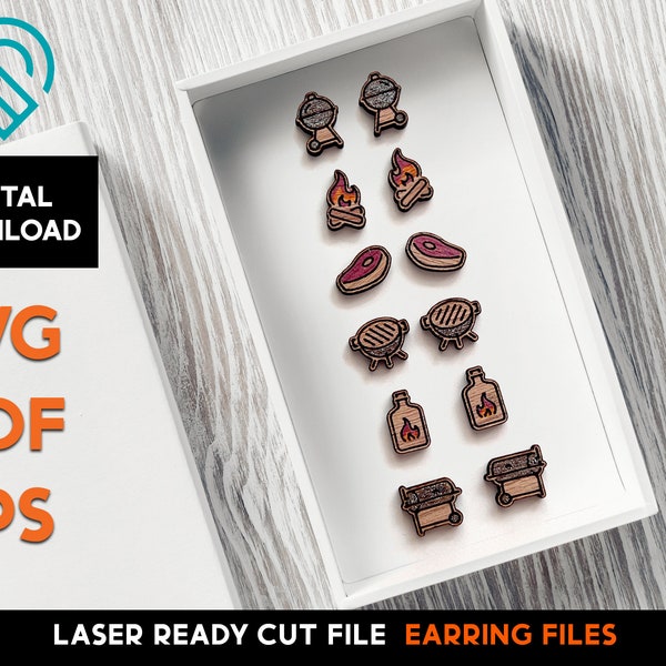 BBQ Stud Earring - Laser Cut SVG File - Glowforge Ready - Jewelry Template - BBQ grill, Summer, Grilling, steak, hot sauce, fire