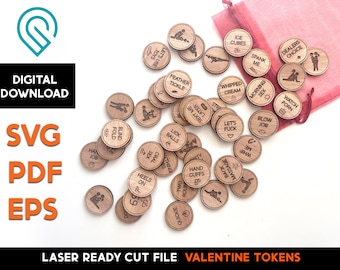 Valentine Naughty Tokens -   Laser SVG Cut File – Glowforge Ready - Naughty, Sex Positions, Date Night Ideas, Dirty