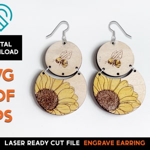 Bee Zonnebloem Earring Set - Laser Cut SVG File - Glowforge Ready - Sieraden Sjabloon - honing, Honingraat