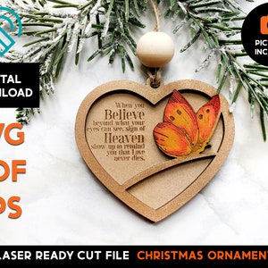 Butterfly - Memorial Sympathy Christmas Ornament - Laser Ready SVG Cut File Template