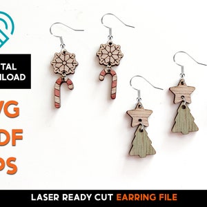 Christmas Earrings SVG Laser Cut File: Candy Cane, Tree, Snowflake (Digital Download)