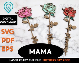 MAMA - Rose - Double Layer Cut & Score - Sturdy Rose - Laser Cut SVG Template File