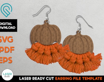 Pumpkin Macrame Earring Set - Laser Cut SVG File - Glowforge Ready - DIY - Fall