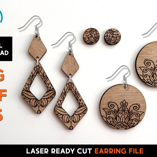 Moroccan Style Earring Set 1C- Laser Cut SVG File - Glowforge Ready - Jewelry Template -DIGITAL DOWNLOAD - Boho, Fancy, Henna