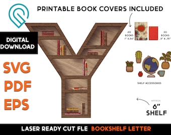 Initial 'Y' Bookshelf SVG: Miniature Dollhouse Bookcase, Laser Cut File (Digital Download)