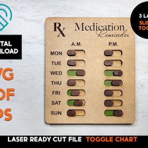 Medication Reminder Toggle Chart: Laser Cut SVG Template (Digital Download)