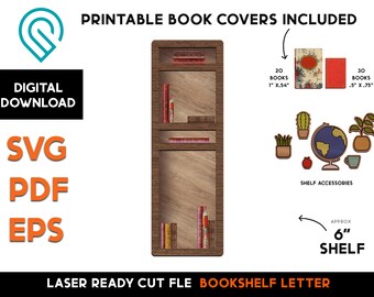 Initial Letter Bookshelf SVG: Miniature Dollhouse Bookcase, Laser Cut File (Digital Download)