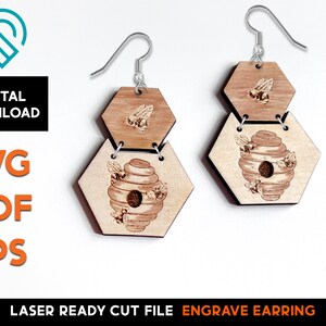 Bee Hive Earring Set - Laser Cut SVG-bestand - Glowforge Ready - Sieraden sjabloon - honing