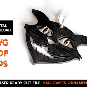 Retro Halloween Cat Face Ornament: Laser Cut SVG File (Digital Download)
