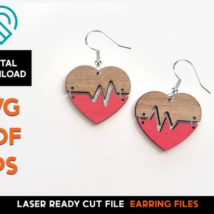Heart Beat Earring Set - Laser Cut SVG-bestand - Glowforge Ready - Sieraden sjabloon - Valentijnsdag