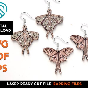 BOHO Moth Butterfly Earring 10 -  Wood Laser SVG Cut File – Glowforge Ready – Mystical, Witchy, Crystal, Mystic, Moon