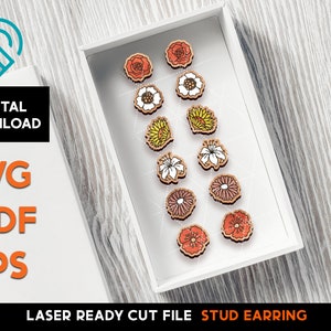 Flower Stud Earring Set - Laser Cut SVG File - Glowforge Ready - Jewelry Template