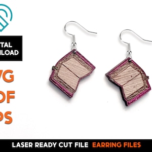 Open boek - Teacher School Earring - Laser Wood Cut SVG File - Glowforge Ready - Sieraden Template - Terug naar school, Bibliotheek, Lezen